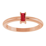 14K Gold Straight Baguette Lab-Grown Ruby Stackable Ring - Rose Gold - view 3