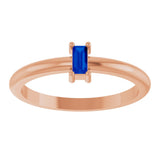 14K Gold Straight Baguette Lab-Grown Blue Sapphire Stackable Ring - Rose Gold - view 3