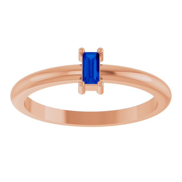 14K Gold Straight Baguette Lab-Grown Blue Sapphire Stackable Ring - Rose Gold - view 3