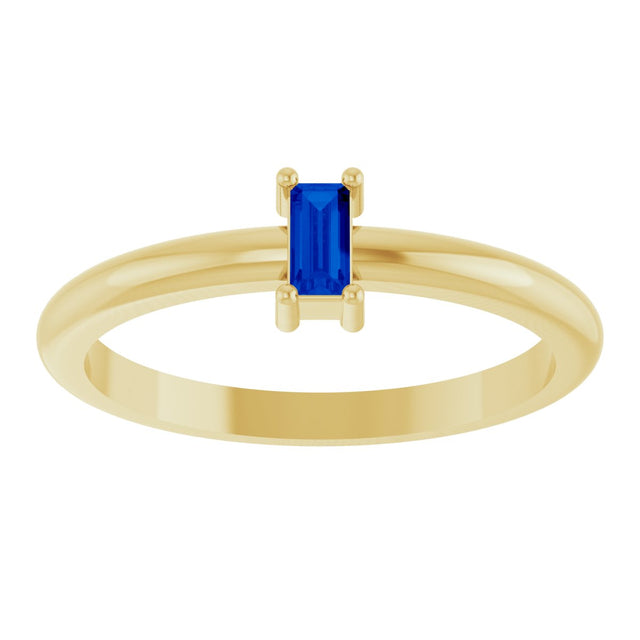14K Gold Straight Baguette Lab-Grown Blue Sapphire Stackable Ring - Yellow Gold - view 3