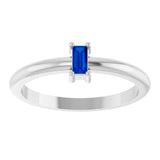 Platinum Straight Baguette Lab-Grown Blue Sapphire Stackable Ring - view 3