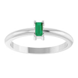 Platinum Straight Baguette Natural Emerald Stackable Ring - view 3