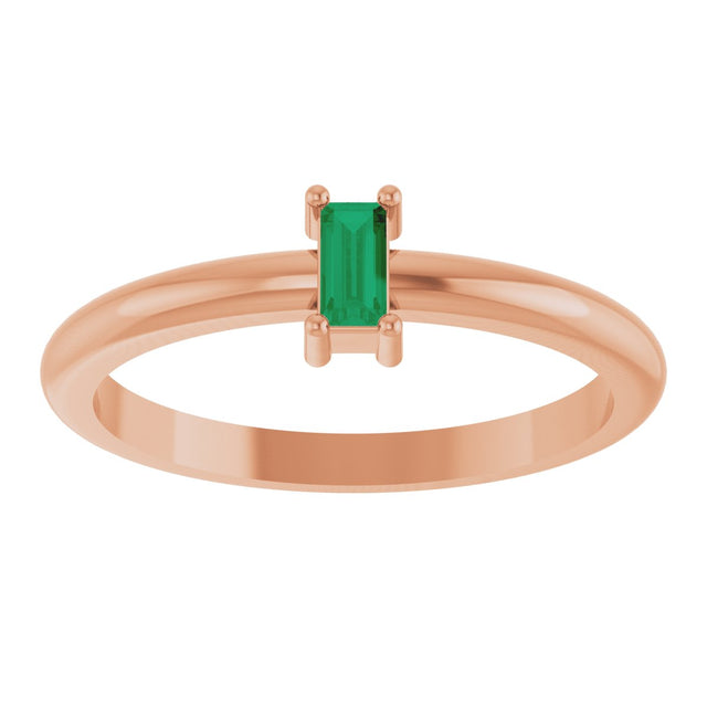 14K Gold Straight Baguette Natural Emerald Stackable Ring - Rose Gold - view 3