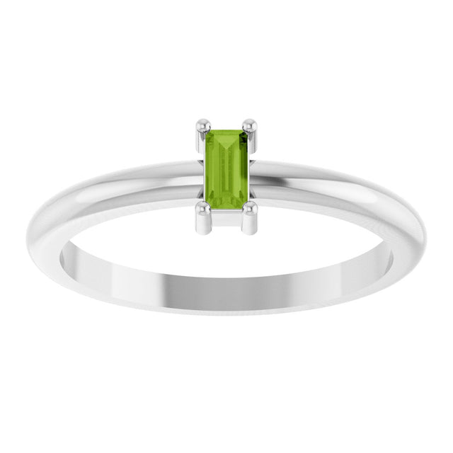 Platinum Straight Baguette Natural Peridot Stackable Ring - view 3