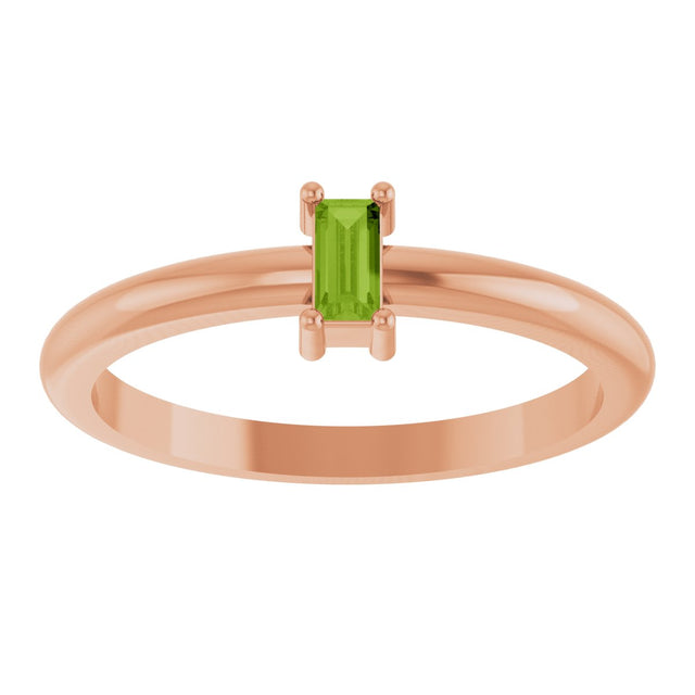 14K Gold Straight Baguette Natural Peridot Stackable Ring - Rose Gold - view 3
