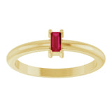 14K Gold Straight Baguette Natural Ruby Stackable Ring - Yellow Gold - view 3