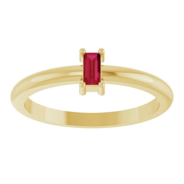 14K Gold Straight Baguette Natural Ruby Stackable Ring - Yellow Gold - view 3