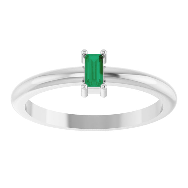 Platinum Straight Baguette Lab-Grown Emerald Stackable Ring - view 3