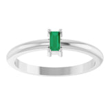 14K Gold Straight Baguette Lab-Grown Emerald Stackable Ring - White Gold - view 3