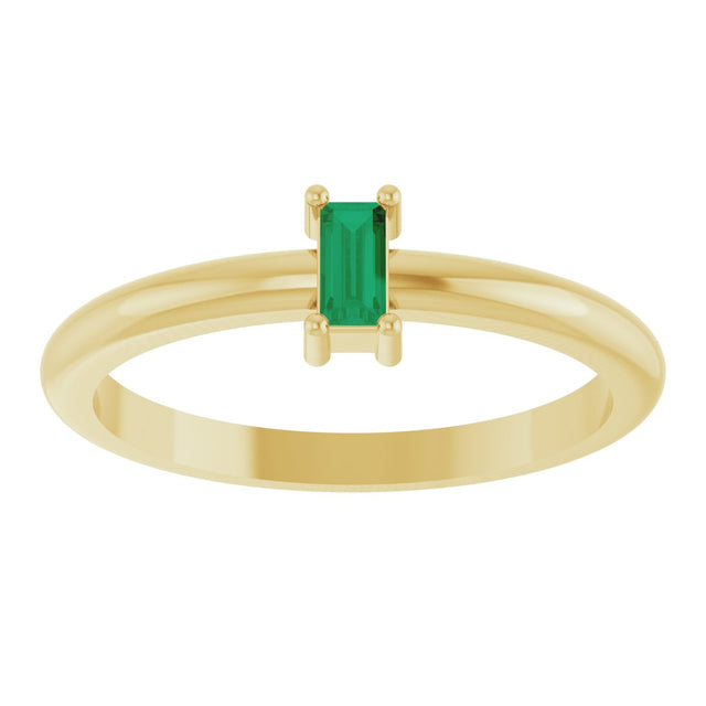 14K Gold Straight Baguette Lab-Grown Emerald Stackable Ring - Yellow Gold - view 3