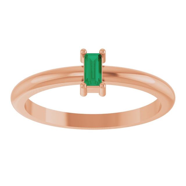 14K Gold Straight Baguette Lab-Grown Emerald Stackable Ring - Rose Gold - view 3