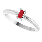 Platinum Straight Baguette Lab-Grown Ruby Stackable Ring - view 6