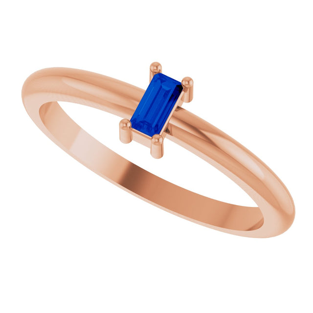 14K Gold Straight Baguette Lab-Grown Blue Sapphire Stackable Ring - Rose Gold - view 6