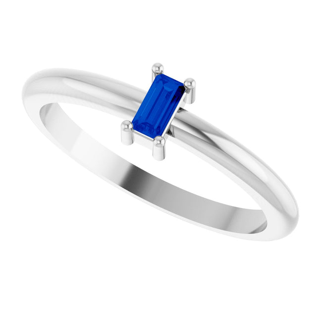 Platinum Straight Baguette Lab-Grown Blue Sapphire Stackable Ring - view 6