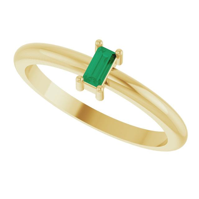 14K Gold Straight Baguette Natural Emerald Stackable Ring - Yellow Gold - view 5