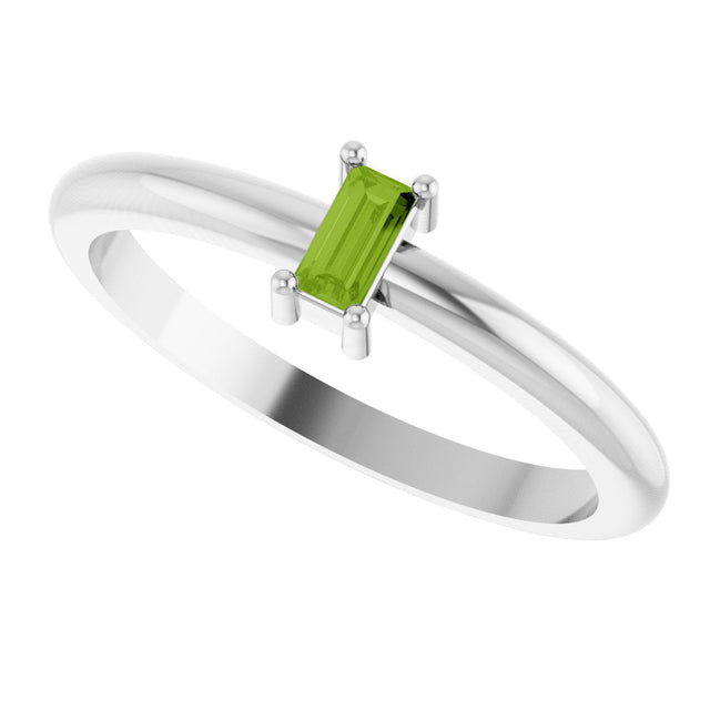 14K Gold Straight Baguette Natural Peridot Stackable Ring - White Gold - view 5