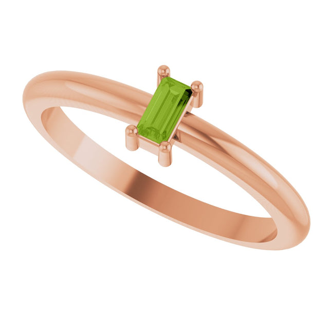 14K Gold Straight Baguette Natural Peridot Stackable Ring - Rose Gold - view 6