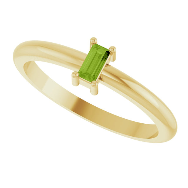 14K Gold Straight Baguette Natural Peridot Stackable Ring - Yellow Gold - view 5