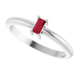 14K Gold Straight Baguette Natural Ruby Stackable Ring - White Gold - view 5
