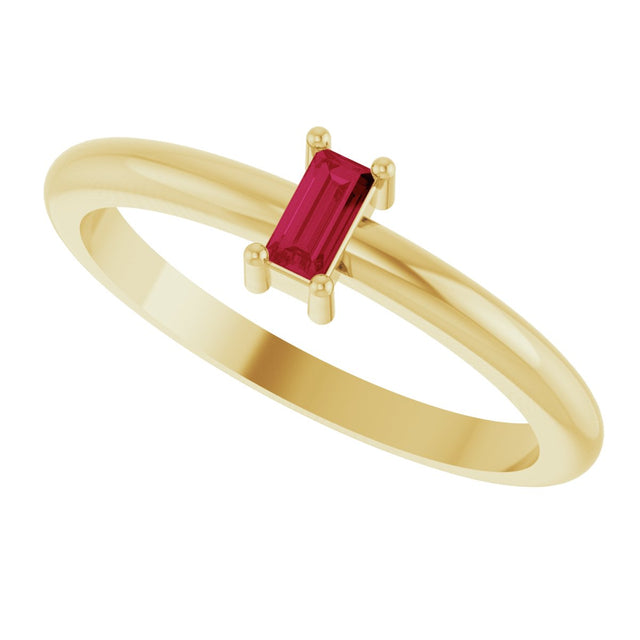 14K Gold Straight Baguette Natural Ruby Stackable Ring - Yellow Gold - view 5