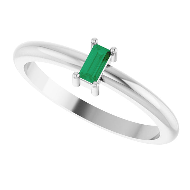 Platinum Straight Baguette Lab-Grown Emerald Stackable Ring - view 6