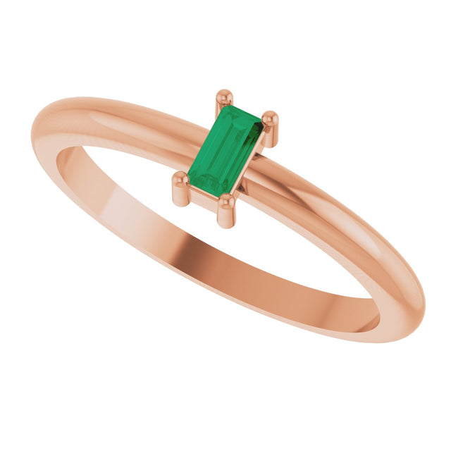 14K Gold Straight Baguette Lab-Grown Emerald Stackable Ring - Rose Gold - view 6