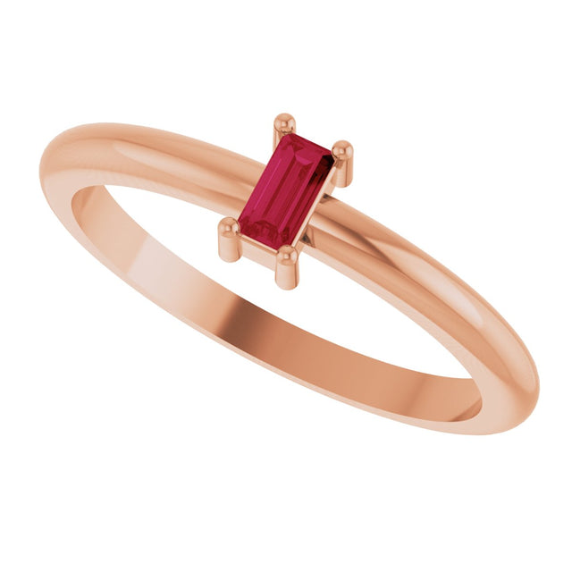 14K Gold Straight Baguette Natural Ruby Stackable Ring - Rose Gold - view 6