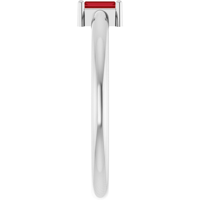Platinum Straight Baguette Lab-Grown Ruby Stackable Ring - view 5
