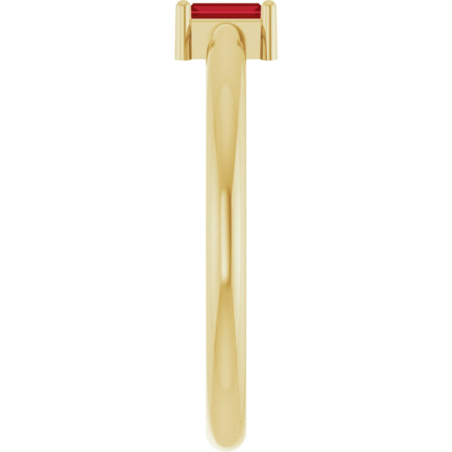 14K Gold Straight Baguette Lab-Grown Ruby Stackable Ring - Yellow Gold - view 4