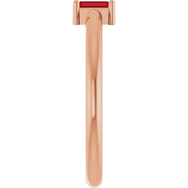 14K Gold Straight Baguette Lab-Grown Ruby Stackable Ring - Rose Gold - view 5