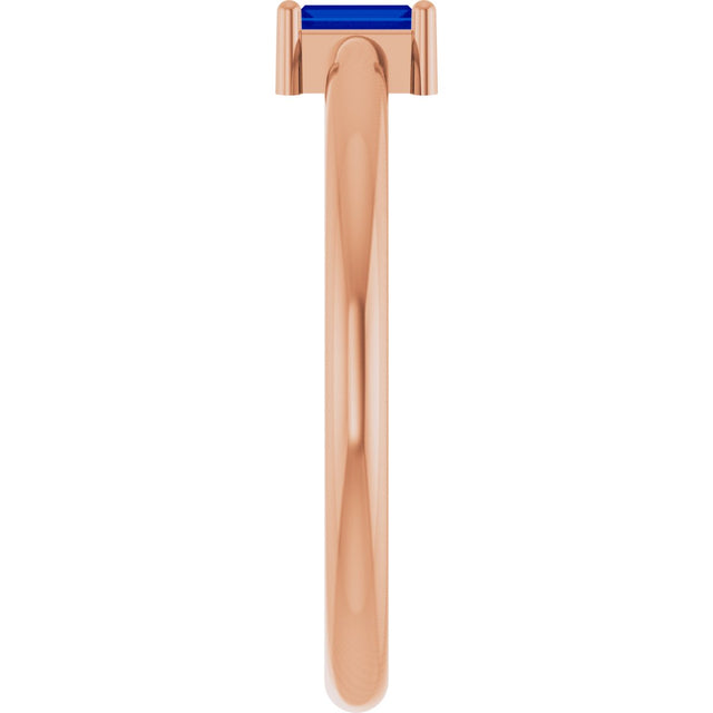 14K Gold Straight Baguette Lab-Grown Blue Sapphire Stackable Ring - Rose Gold - view 5