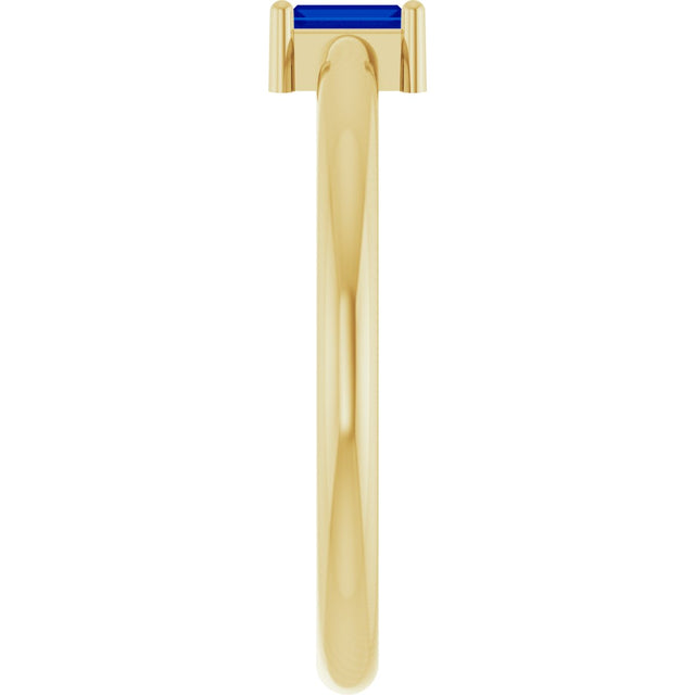14K Gold Straight Baguette Lab-Grown Blue Sapphire Stackable Ring - Yellow Gold - view 4