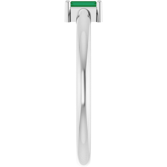Platinum Straight Baguette Natural Emerald Stackable Ring - view 5