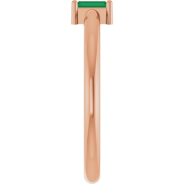 14K Gold Straight Baguette Natural Emerald Stackable Ring - Rose Gold - view 5