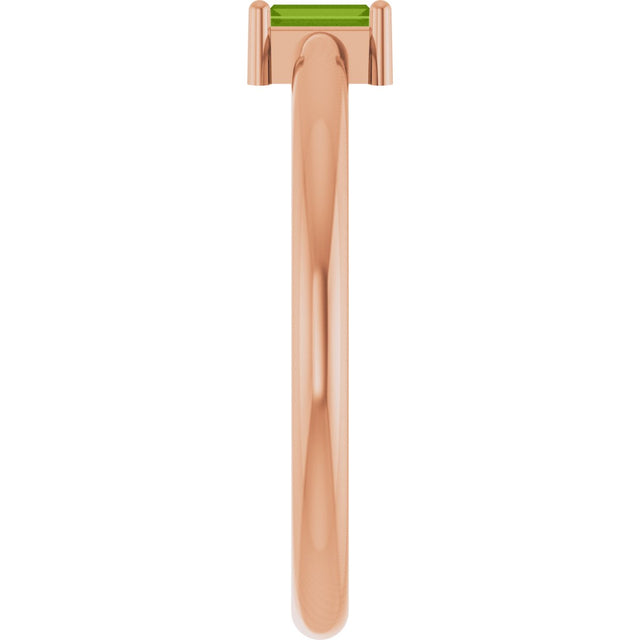 14K Gold Straight Baguette Natural Peridot Stackable Ring - Rose Gold - view 5
