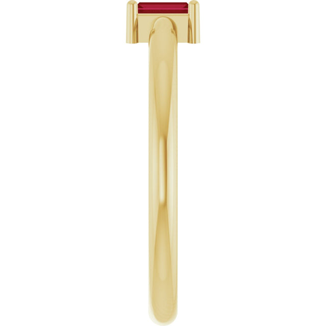 14K Gold Straight Baguette Natural Ruby Stackable Ring - Yellow Gold - view 4