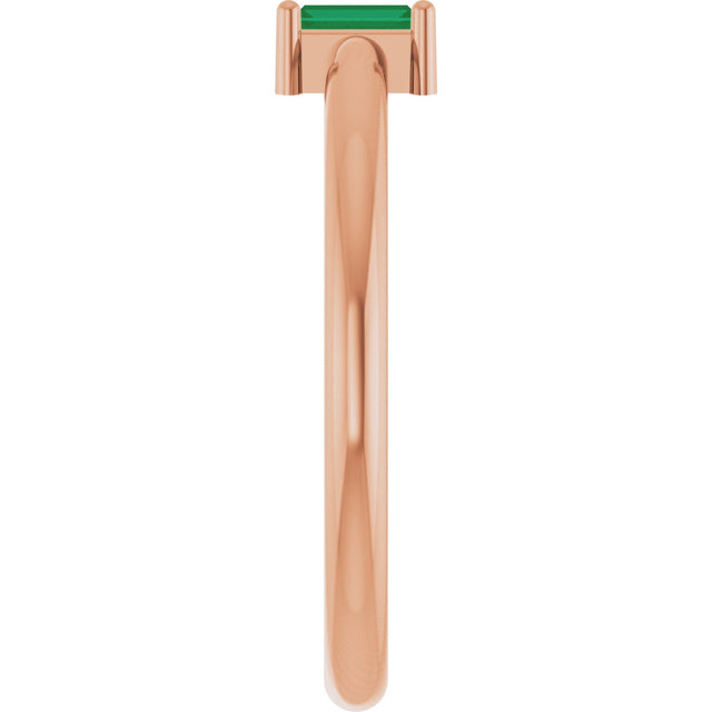 14K Gold Straight Baguette Lab-Grown Emerald Stackable Ring - Rose Gold - view 5