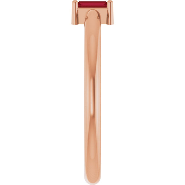 14K Gold Straight Baguette Natural Ruby Stackable Ring - Rose Gold - view 5