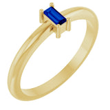 14K Gold Straight Baguette Lab-Grown Blue Sapphire Stackable Ring - Yellow Gold