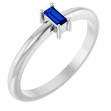 14K Gold Straight Baguette Lab-Grown Blue Sapphire Stackable Ring - White Gold
