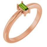 14K Gold Straight Baguette Natural Peridot Stackable Ring - Rose Gold