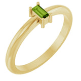 14K Gold Straight Baguette Natural Peridot Stackable Ring - Yellow Gold