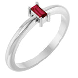 14K Gold Straight Baguette Natural Ruby Stackable Ring - White Gold