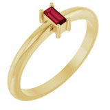 14K Gold Straight Baguette Natural Ruby Stackable Ring - Yellow Gold