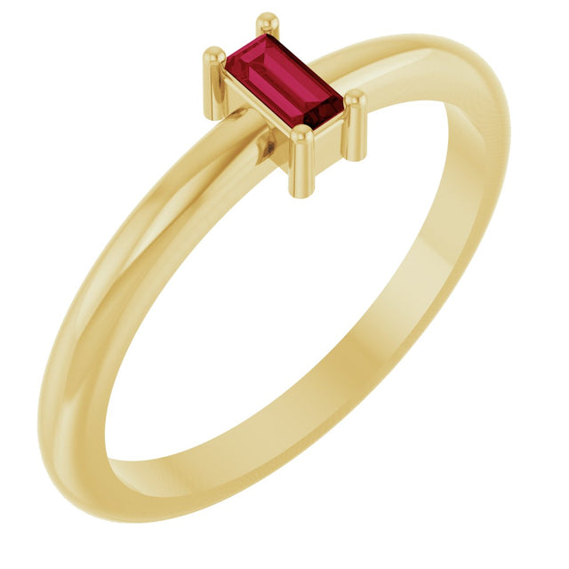 14K Gold Straight Baguette Natural Ruby Stackable Ring - Yellow Gold