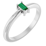 14K Gold Straight Baguette Lab-Grown Emerald Stackable Ring - White Gold