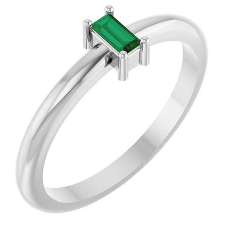 Platinum Straight Baguette Lab-Grown Emerald Stackable Ring