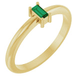 14K Gold Straight Baguette Lab-Grown Emerald Stackable Ring - Yellow Gold