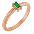 14K Gold Straight Baguette Lab-Grown Emerald Stackable Ring - Rose Gold