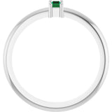 Platinum Straight Baguette Natural Emerald Stackable Ring - view 2